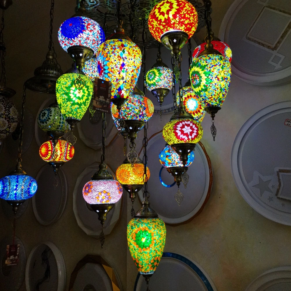 Wholesale Hanging Glass Chandeliers Light Turkish Moroccan Pendant Light Handmade Mosaic Glass Lamps (WH-DC-55)