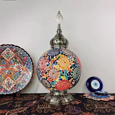 Lámpara de mesa de mosaico turco de gran tamaño Lámpara de mesa artesanal Art Déco vintage (WH