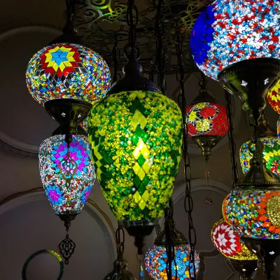 Lámparas de cristal colgantes al por mayor, lámparas de cristal de mosaico hechas a mano con luz colgante turca marroquí (WH)