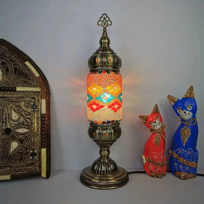 Lámpara de mesa del sudeste asiático, lámparas de mesa turcas mediterráneas E14 para mesita de noche de dormitorio (WH